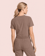 Women's Slim One-Pocket V-neck Top Mocha - Scrubloop