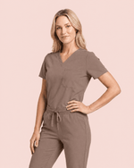 Women's Slim One-Pocket V-neck Top Mocha - Scrubloop