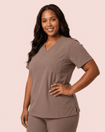 Women's Slim One-Pocket V-neck Top Mocha - Scrubloop
