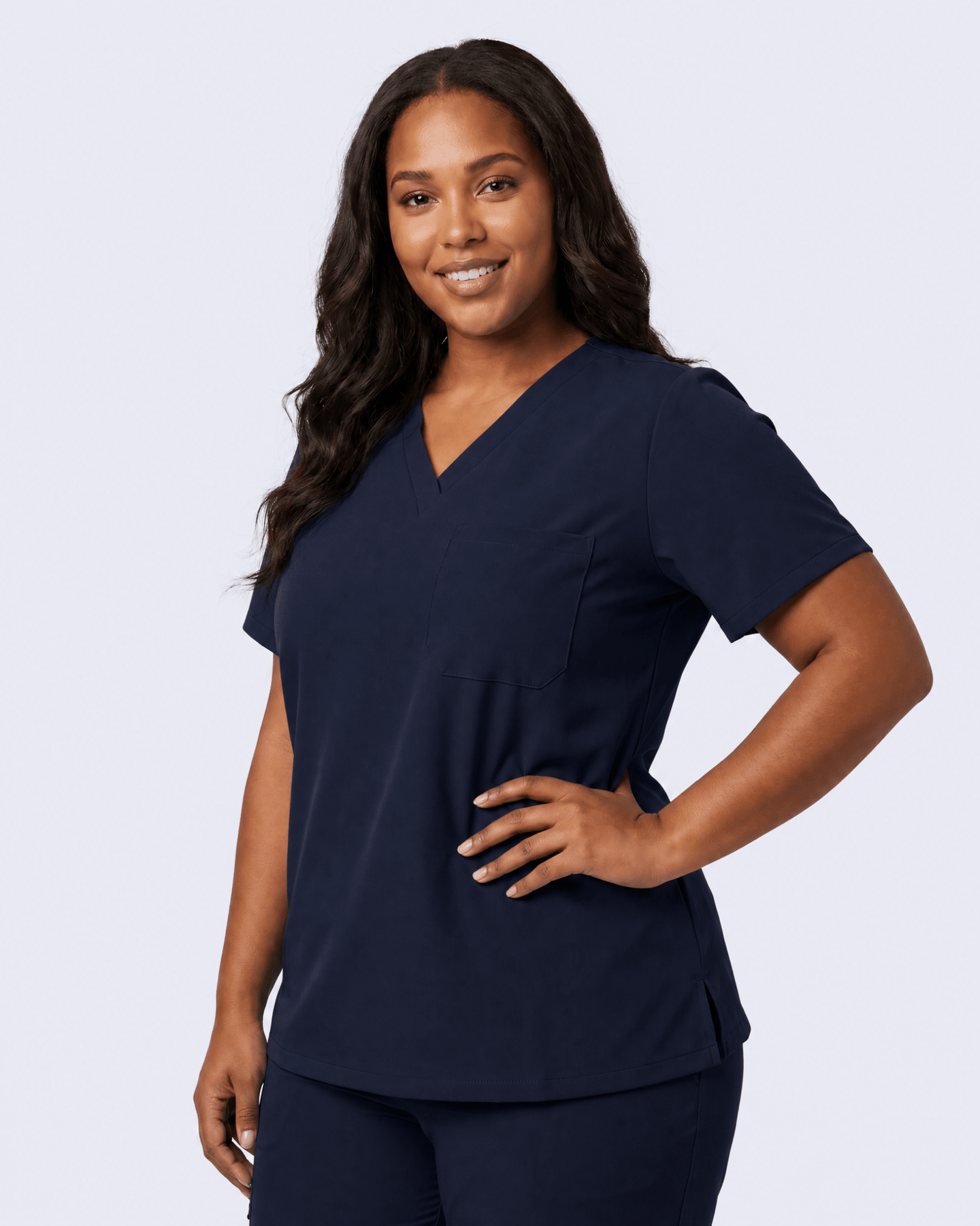 Women's Slim One-Pocket V-neck Top Navy - Scrubloop