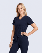 Women's Slim One-Pocket V-neck Top Navy - Scrubloop