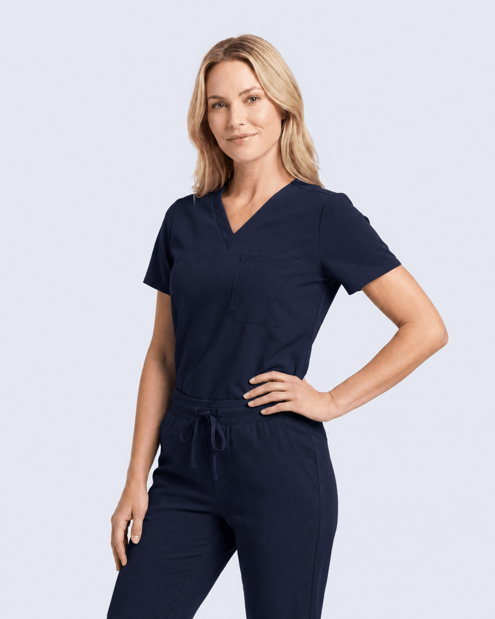 Women's Slim One-Pocket V-neck Top Navy