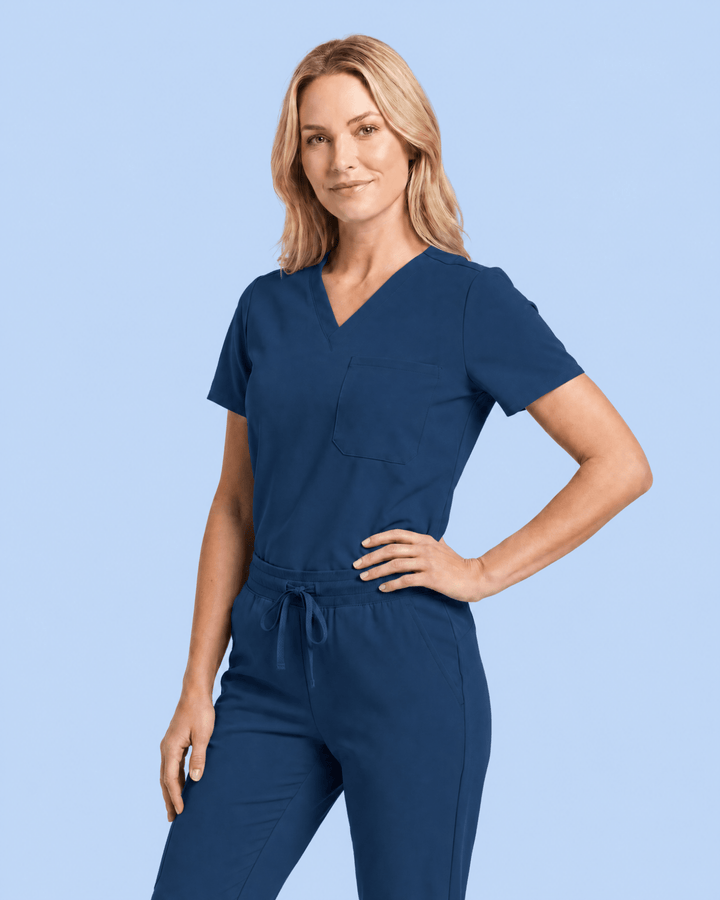 Women's Slim One-Pocket V-neck Top Ocean