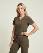 Women's Slim One-Pocket V-neck Top Olive - Scrubloop