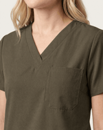 Women's Slim One-Pocket V-neck Top Olive - Scrubloop