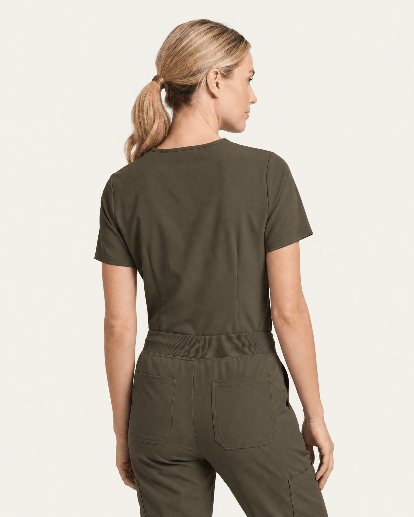 Women's Slim One-Pocket V-neck Top Olive - Scrubloop