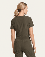 Women's Slim One-Pocket V-neck Top Olive - Scrubloop