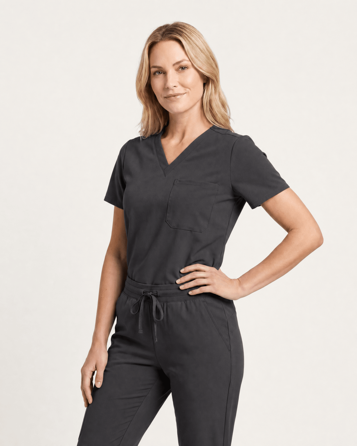 Women's Slim One-Pocket V-neck Top Pewter - Scrubloop