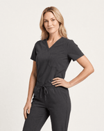 Women's Slim One-Pocket V-neck Top Pewter - Scrubloop