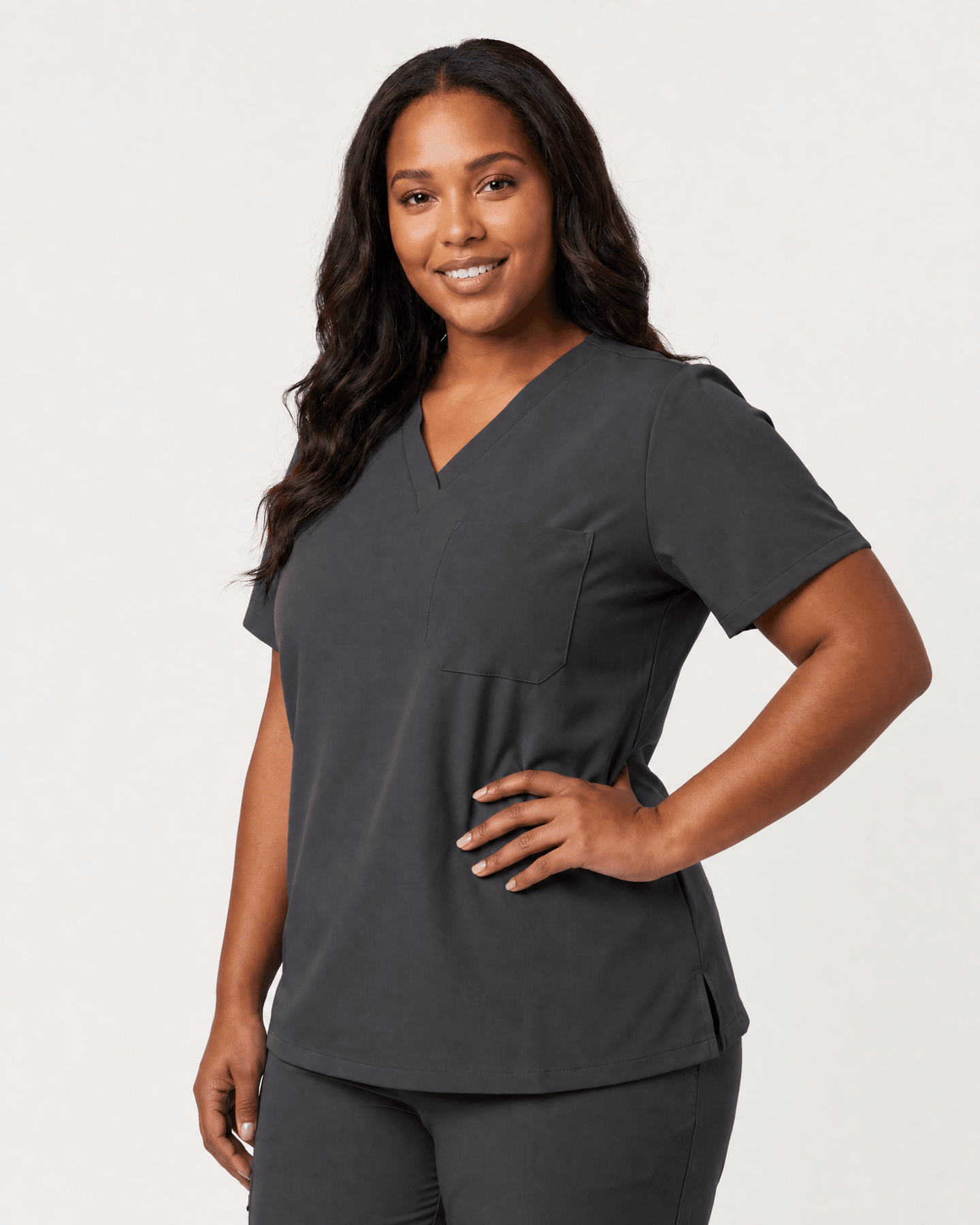 Women's Slim One-Pocket V-neck Top Pewter - Scrubloop