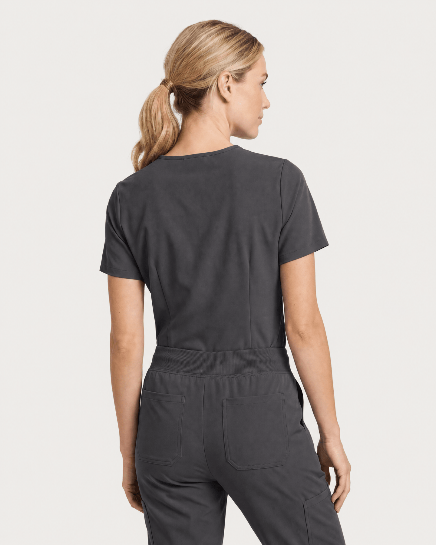 Women's Slim One-Pocket V-neck Top Pewter - Scrubloop