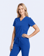 Women's Slim One-Pocket V-neck Top Royal Blue - Scrubloop