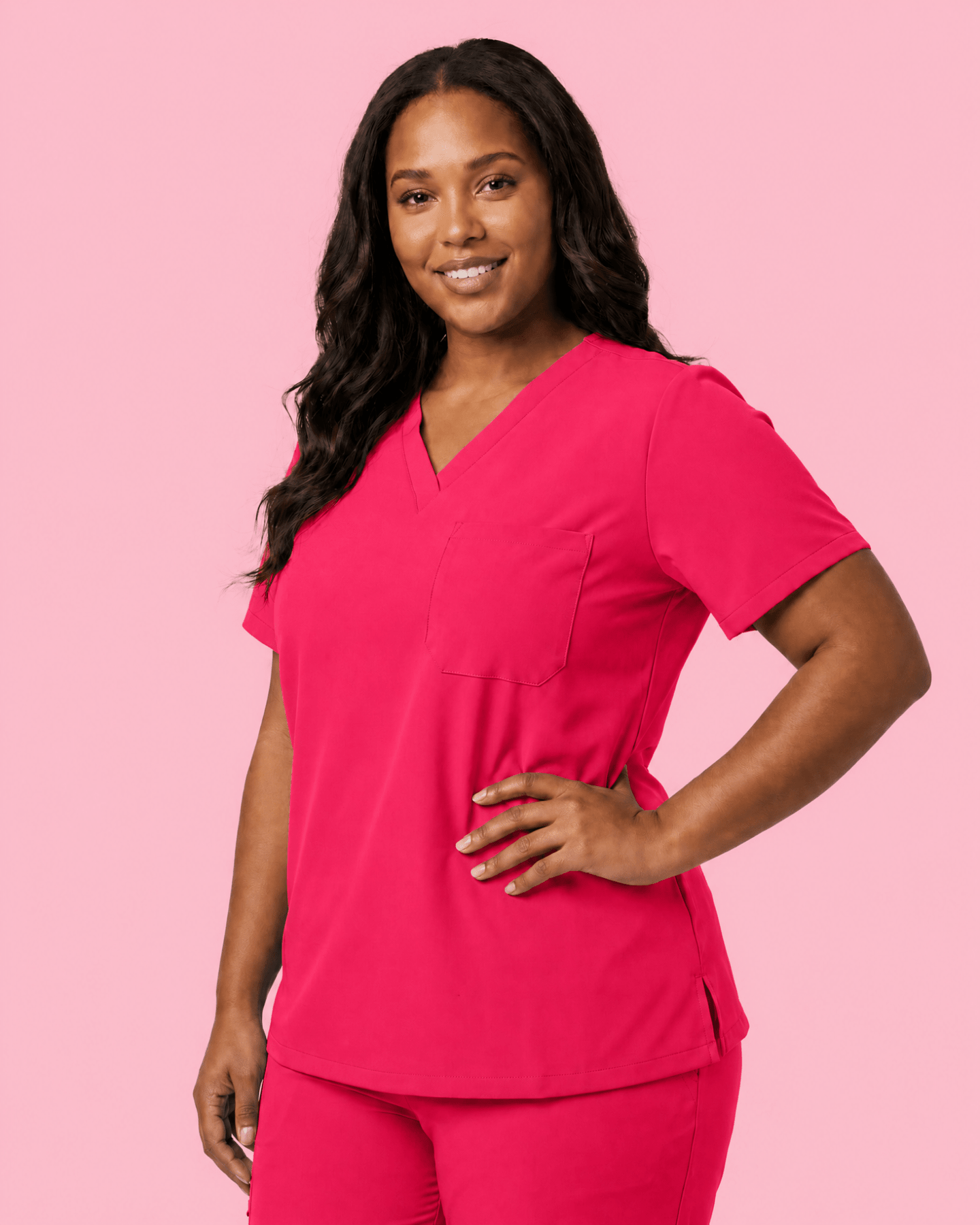 Women's Slim One-Pocket V-neck Top Sangria - Scrubloop