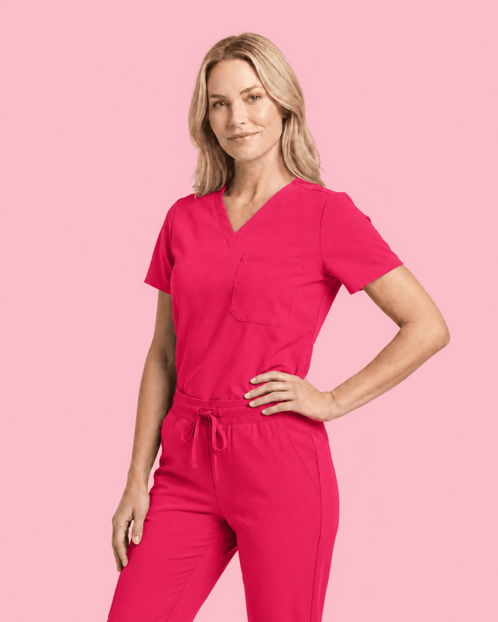 Women's Slim One-Pocket V-neck Top Sangria