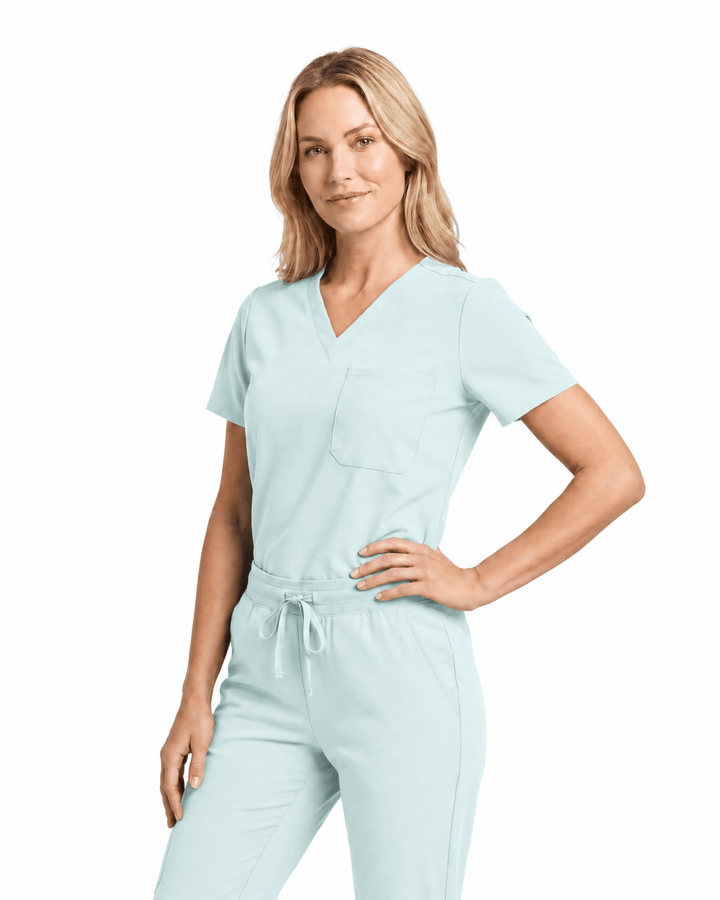 Women's Slim One-Pocket V-neck Top Sky Blue