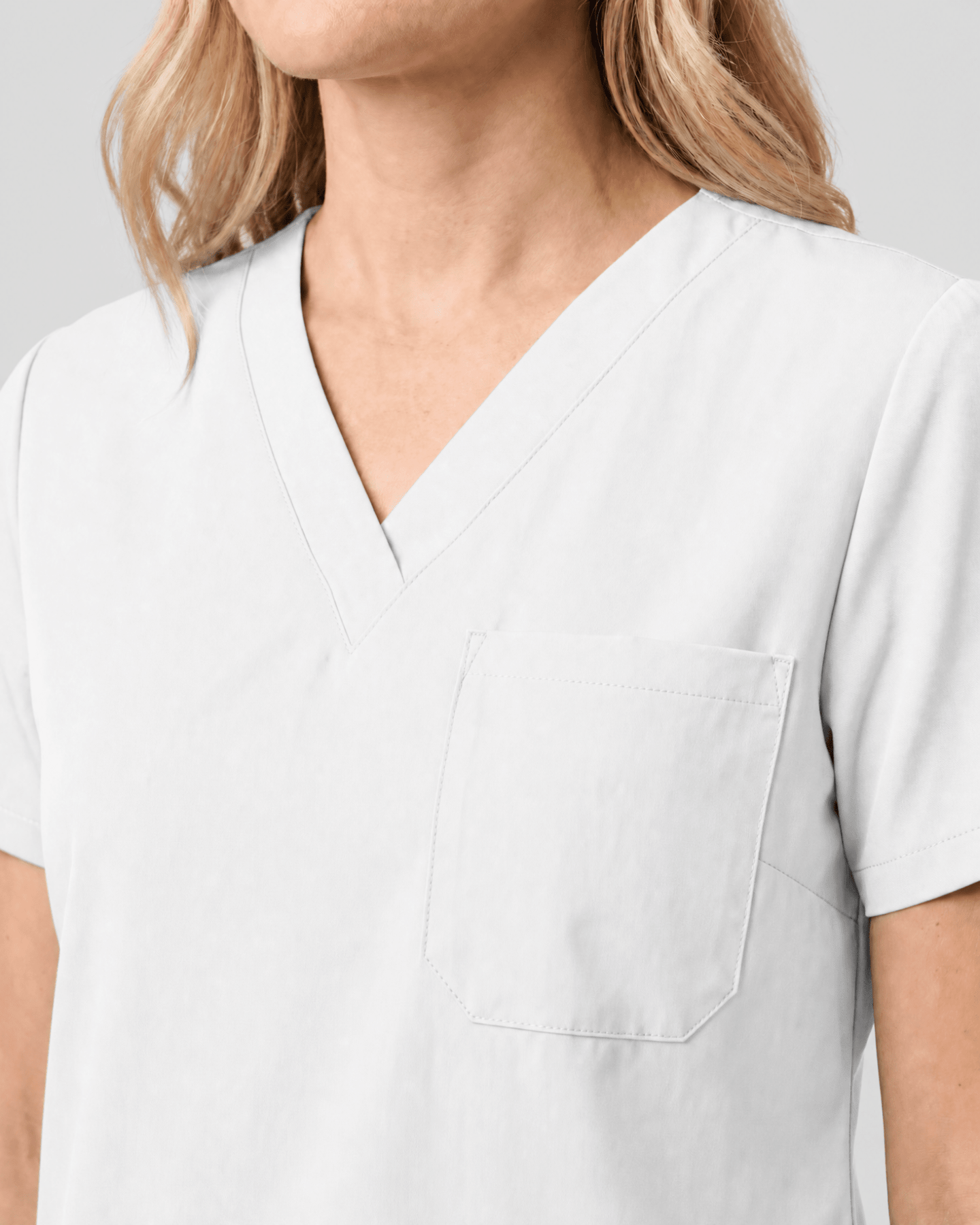 Women's Slim One-Pocket V-neck Top White - Scrubloop
