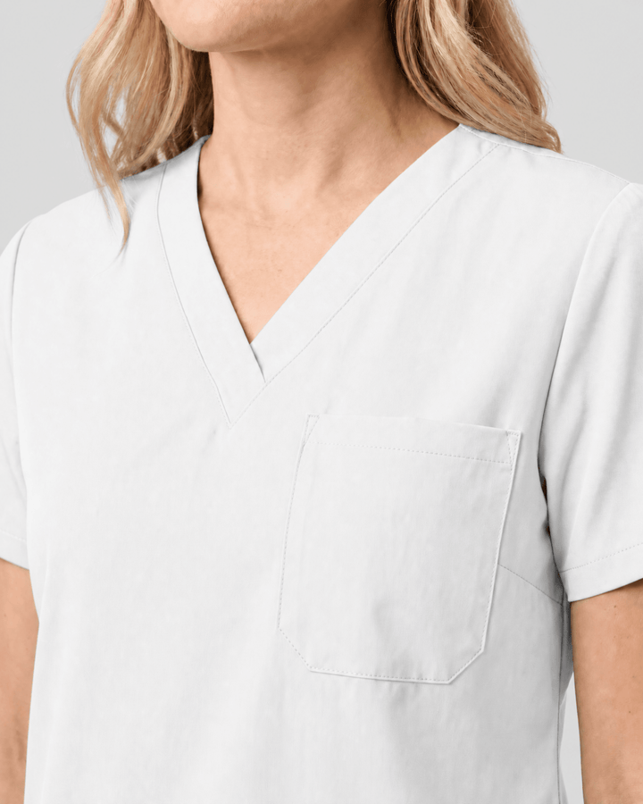 Women's Slim One-Pocket V-neck Top White