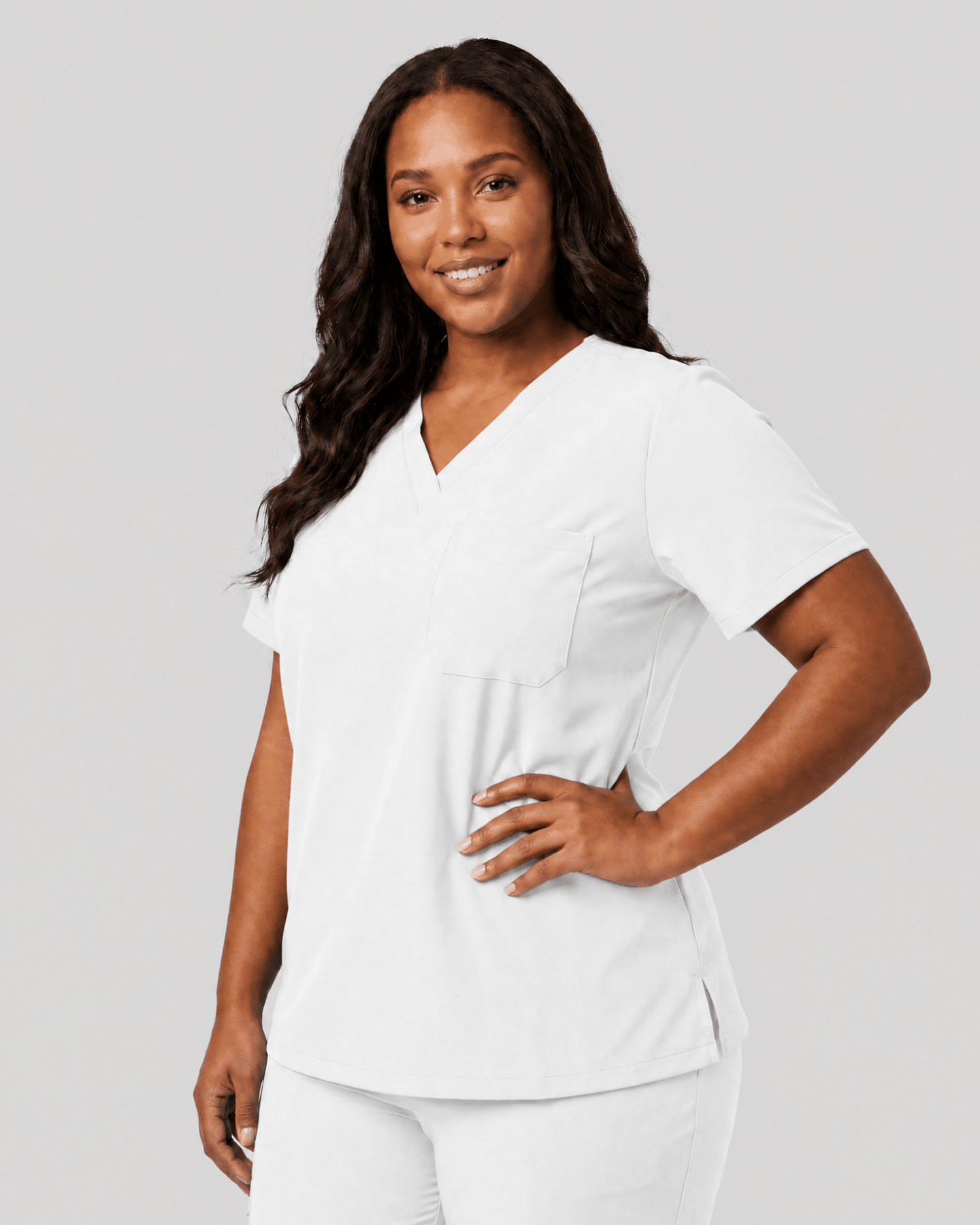 Women's Slim One-Pocket V-neck Top White - Scrubloop