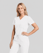 Women's Slim One-Pocket V-neck Top White - Scrubloop