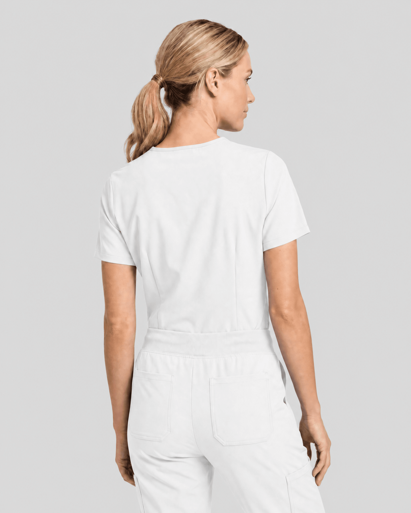 Women's Slim One-Pocket V-neck Top White - Scrubloop