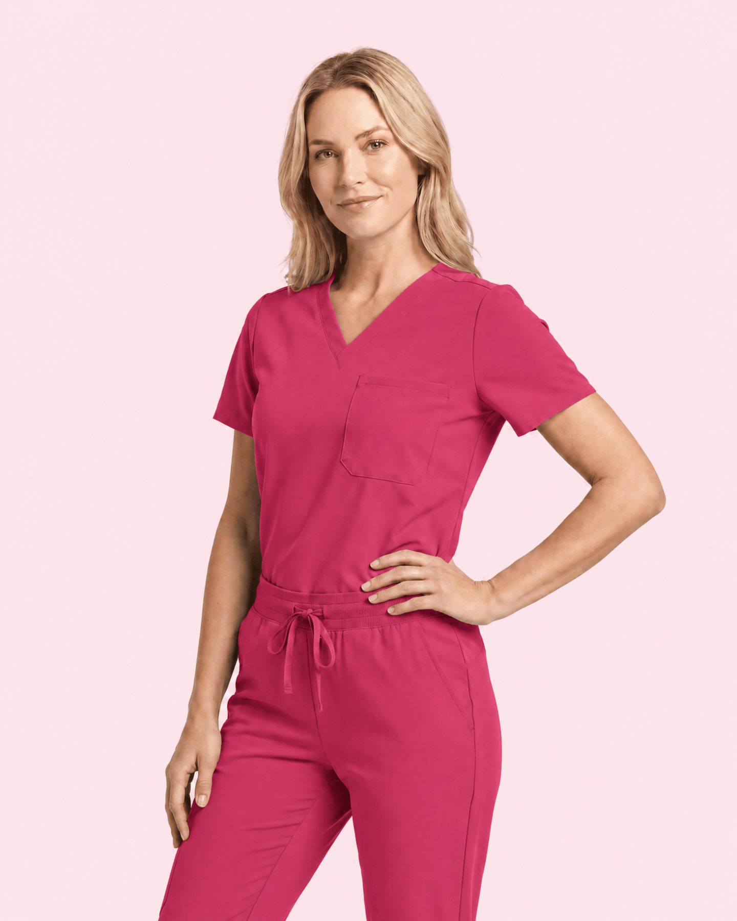 Women's Slim One-Pocket V-neck Top Wild Berry - Scrubloop