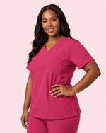 Women's Slim One-Pocket V-neck Top Wild Berry - Scrubloop