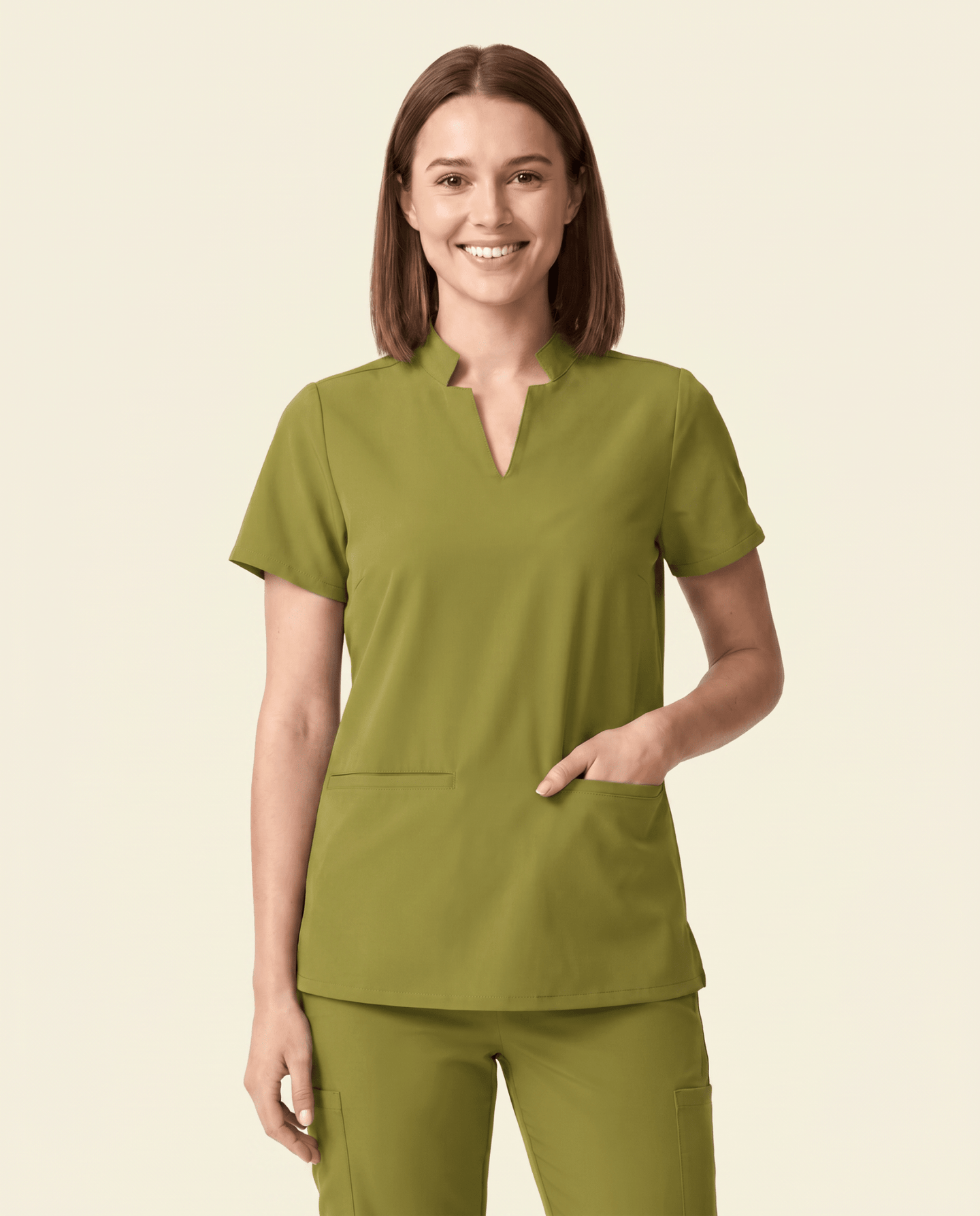 Women's Stand Collar Notch Neck Top Avocado - Scrubloop