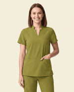 Women's Stand Collar Notch Neck Top Avocado - Scrubloop
