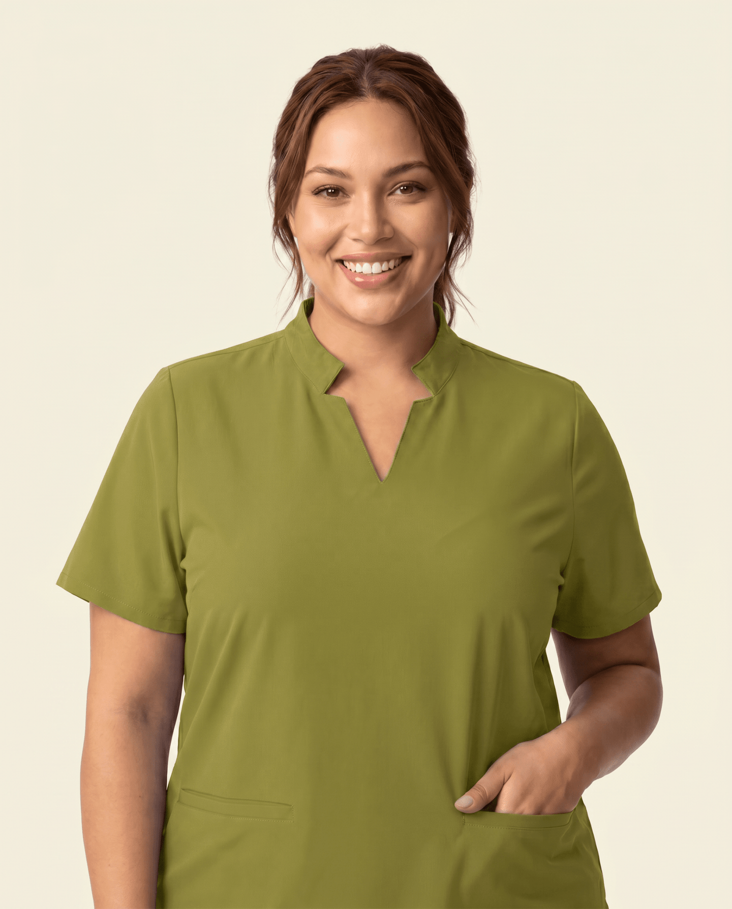 Women's Stand Collar Notch Neck Top Avocado - Scrubloop