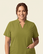 Women's Stand Collar Notch Neck Top Avocado - Scrubloop