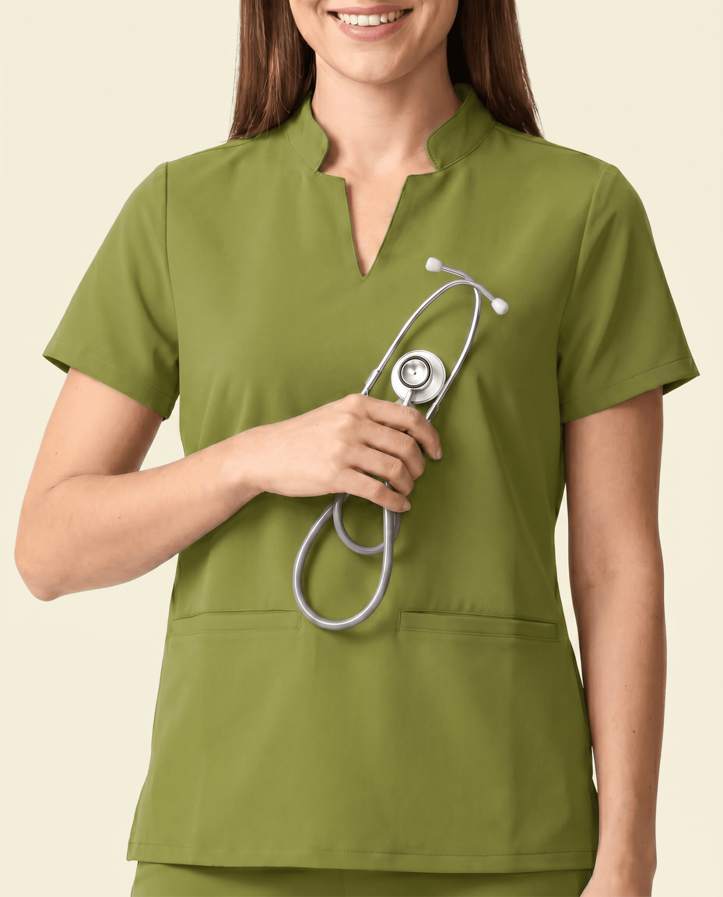 Women's Stand Collar Notch Neck Top Avocado - Scrubloop