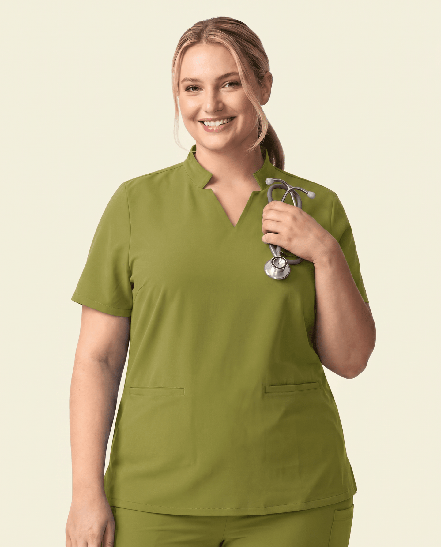 Women's Stand Collar Notch Neck Top Avocado - Scrubloop