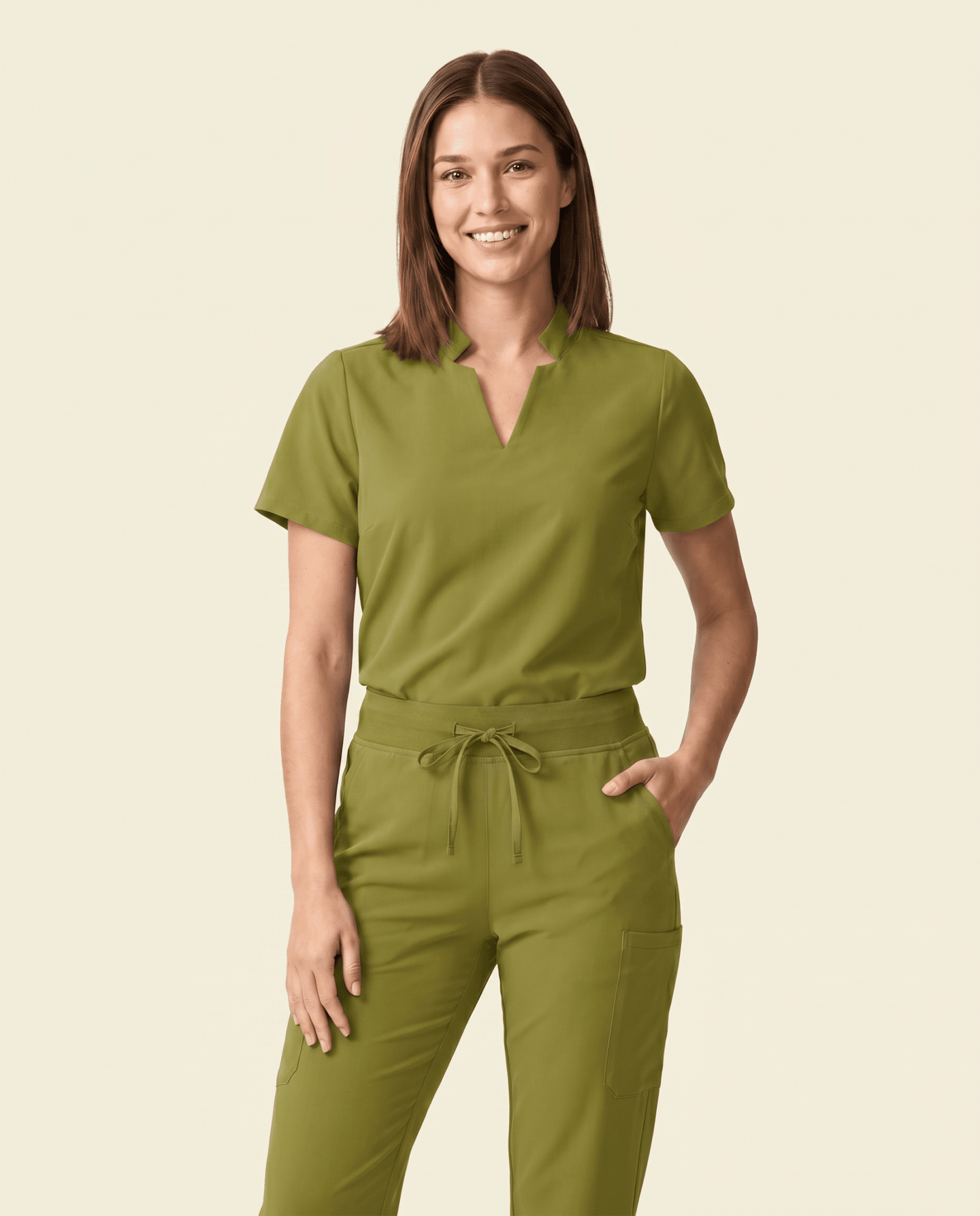 Women's Stand Collar Notch Neck Top Avocado - Scrubloop