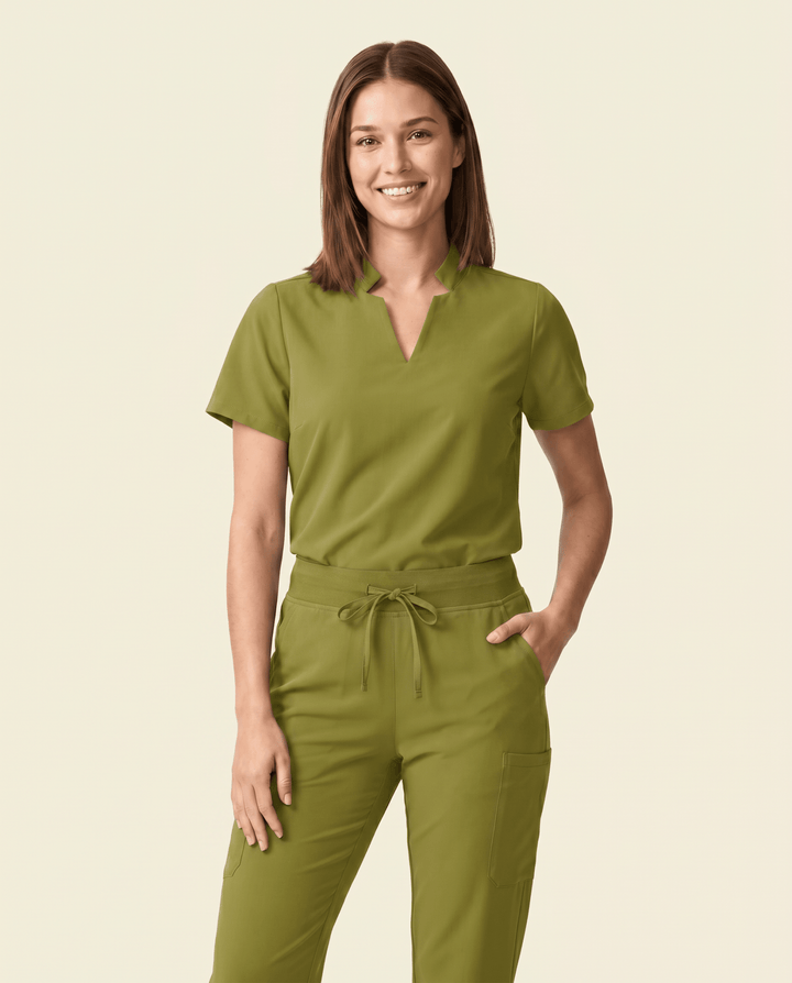 Women's Stand Collar Notch Neck Top Avocado