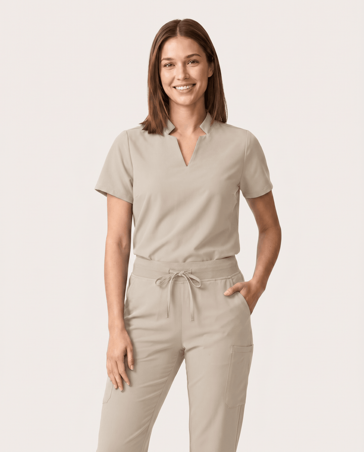Women's Stand Collar Notch Neck Top Birch
