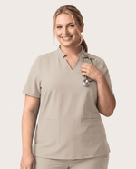Women's Stand Collar Notch Neck Top Birch - Scrubloop