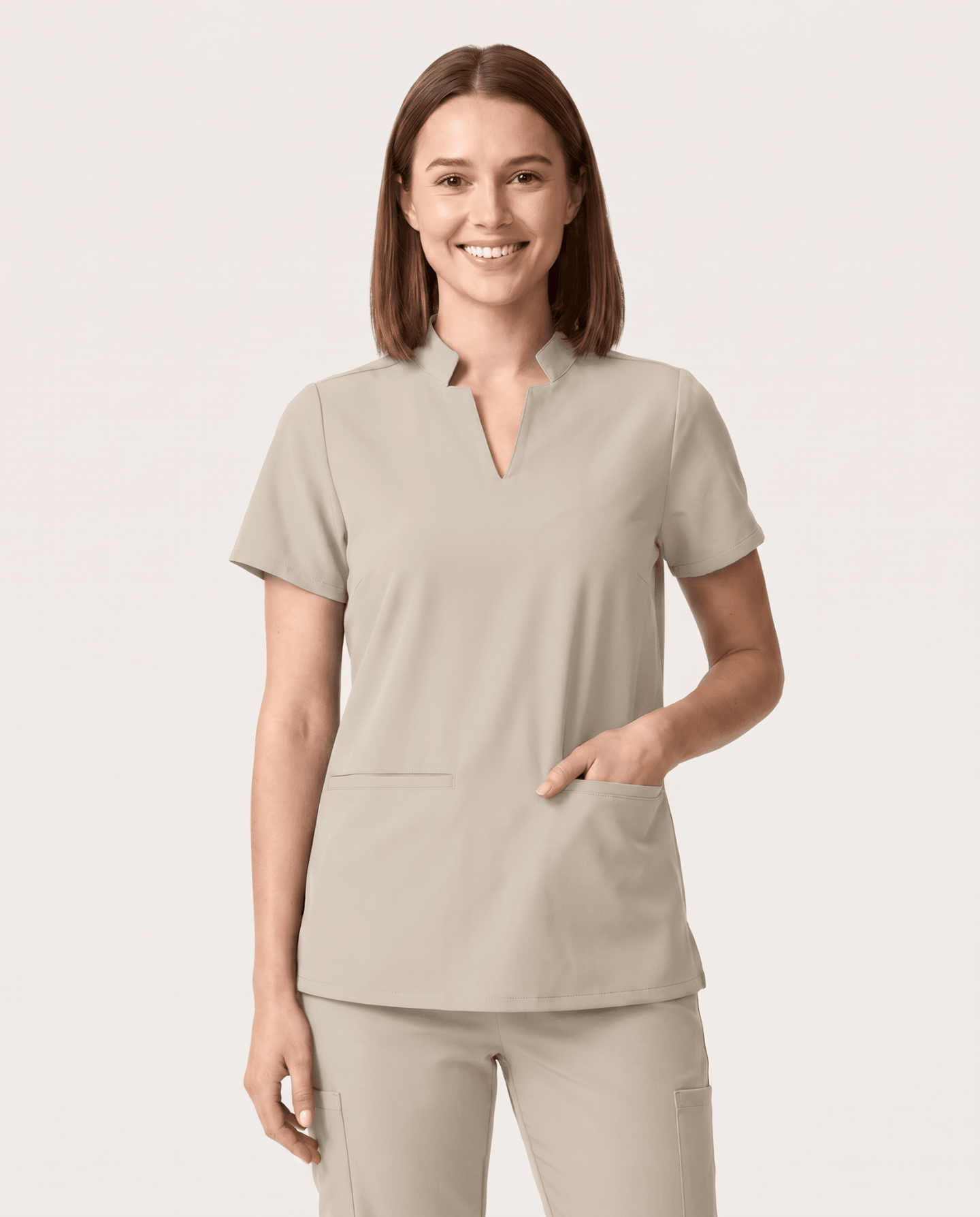 Women's Stand Collar Notch Neck Top Birch - Scrubloop