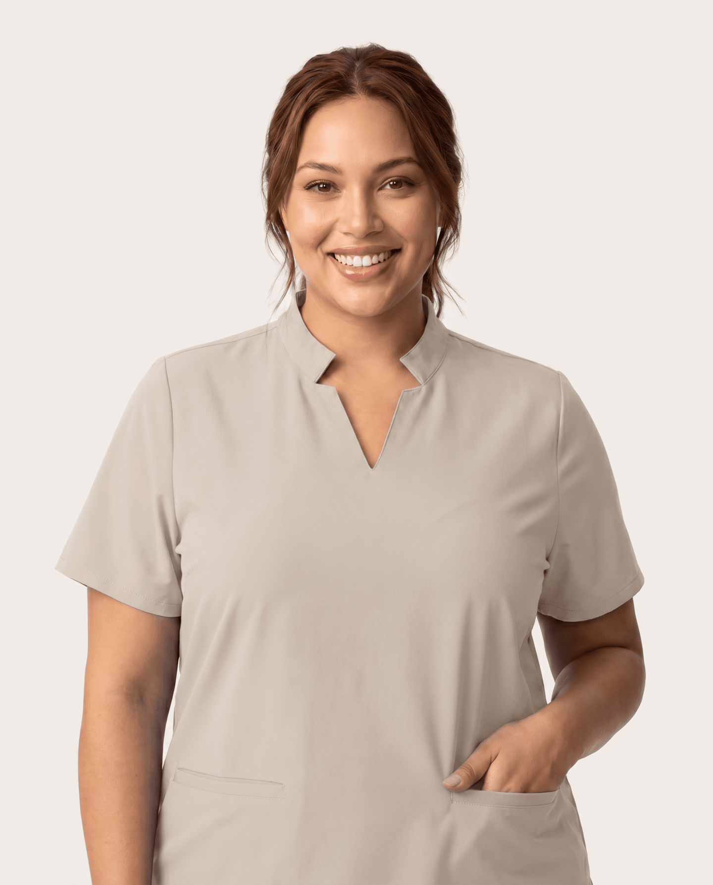 Women's Stand Collar Notch Neck Top Birch - Scrubloop