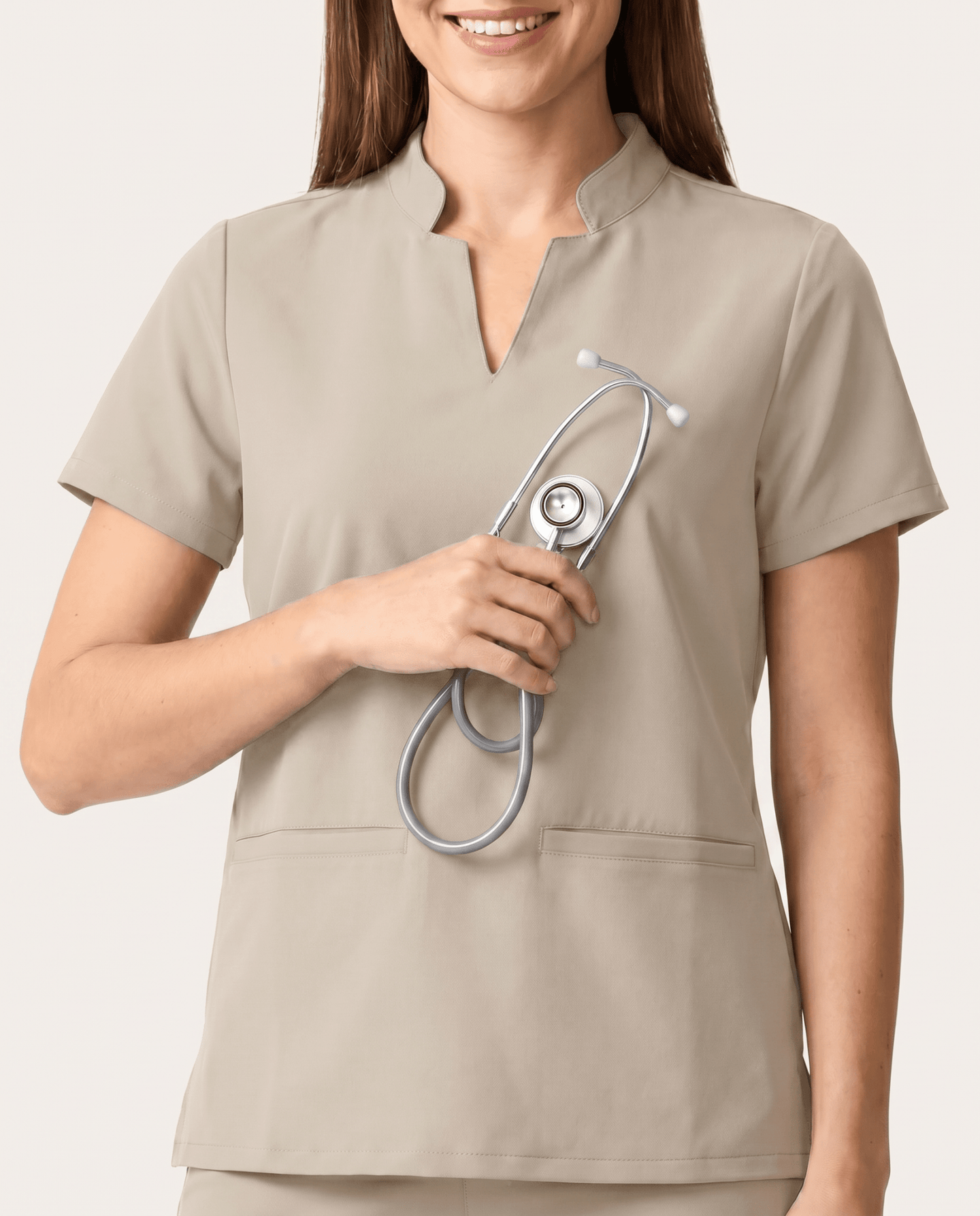 Women's Stand Collar Notch Neck Top Birch - Scrubloop