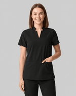 Women's Stand Collar Notch Neck Top Black - Scrubloop