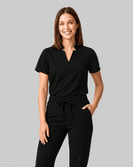 Women's Stand Collar Notch Neck Top Black - Scrubloop