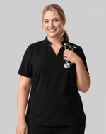 Women's Stand Collar Notch Neck Top Black - Scrubloop
