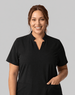 Women's Stand Collar Notch Neck Top Black - Scrubloop