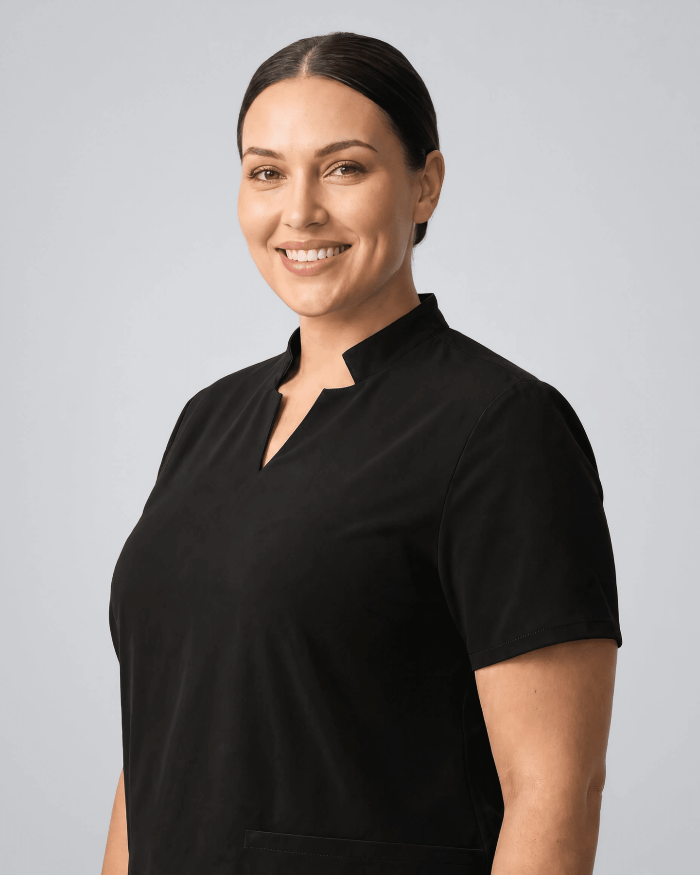 Women's Stand Collar Notch Neck Top Black - Scrubloop