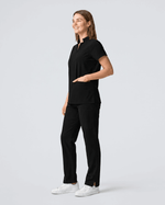 Women's Stand Collar Notch Neck Top Black - Scrubloop