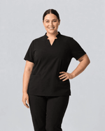 Women's Stand Collar Notch Neck Top Black - Scrubloop