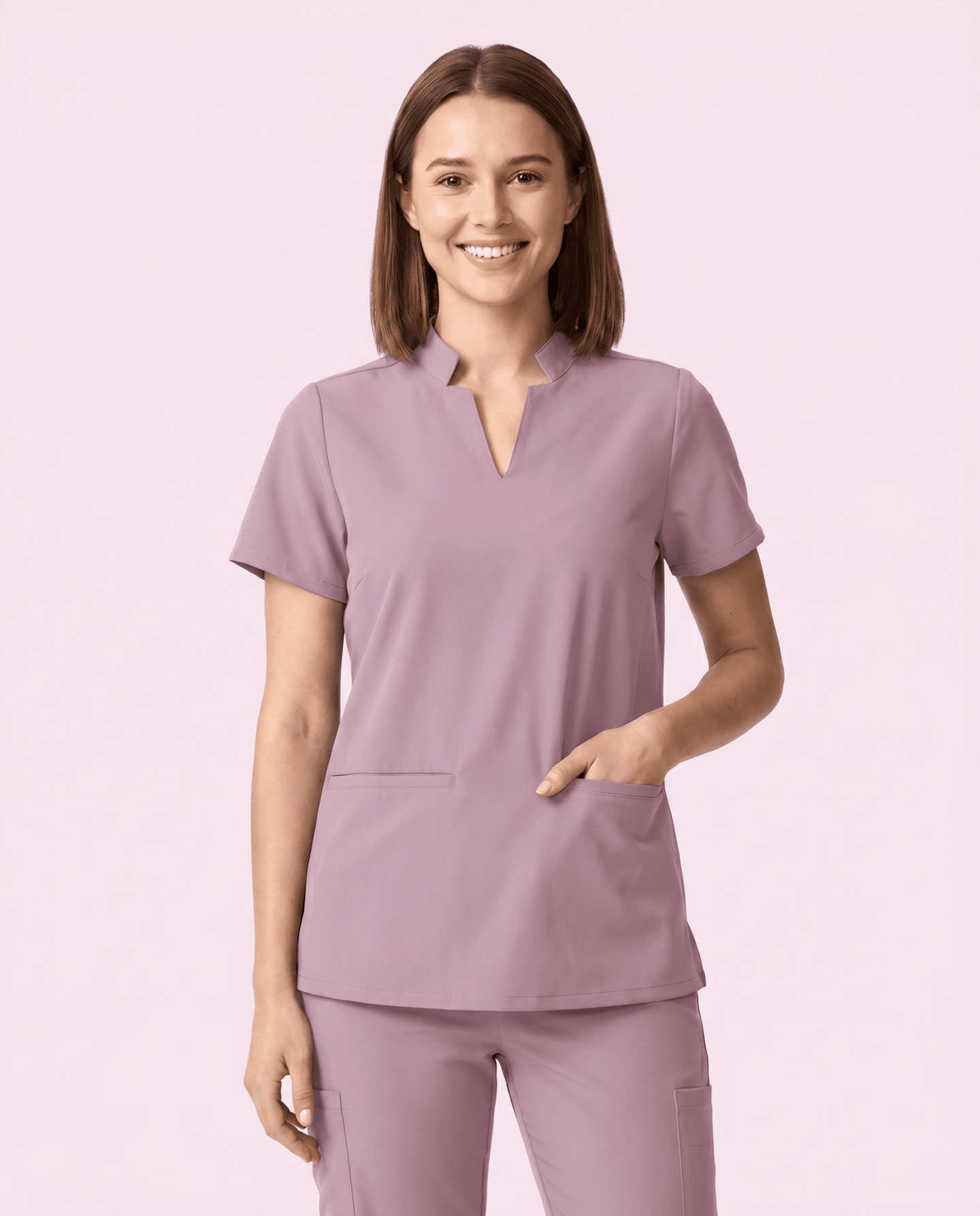 Women's Stand Collar Notch Neck Top Blossom - Scrubloop