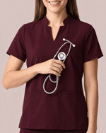 Women's Stand Collar Notch Neck Top Burgundy - Scrubloop