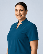 Women's Stand Collar Notch Neck Top Caribbean Blue - Scrubloop