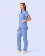 Women's Stand Collar Notch Neck Top Ceil Blue - Scrubloop